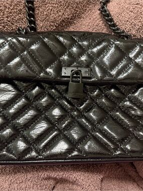 Kurt Geiger Black Quilted Brixton Patent Shoulder Bag with Padlock